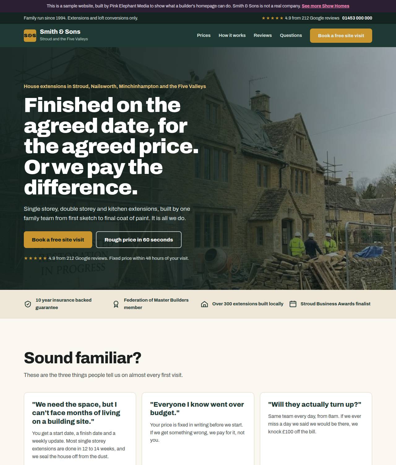 Smith & Sons homepage after the Pink Elephant rebuild