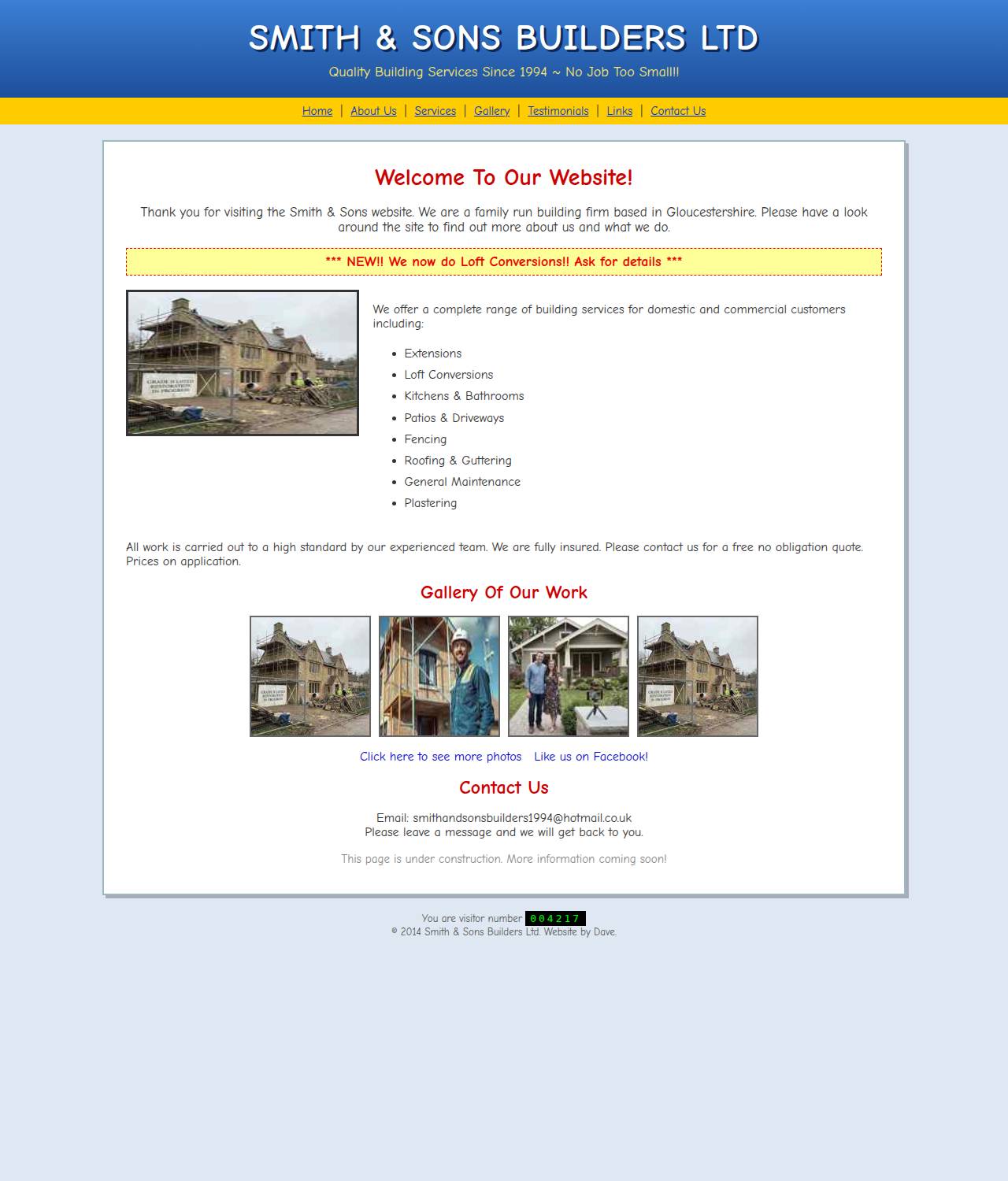 Smith & Sons homepage before, an old style site