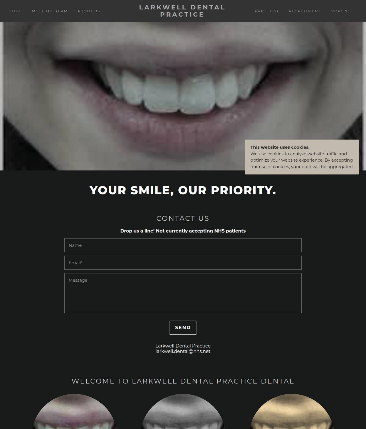 Larkwell Dental homepage before, an old style site