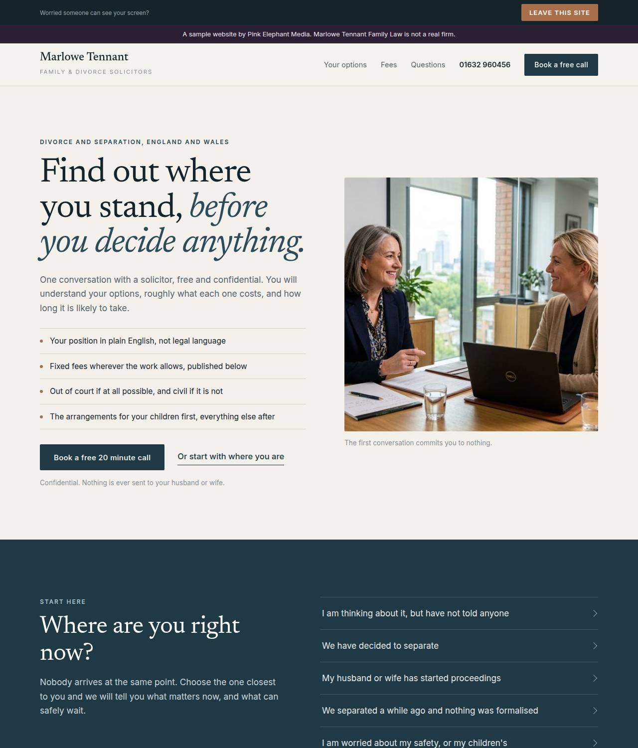 Marlowe Tennant Family Law homepage after the Pink Elephant rebuild