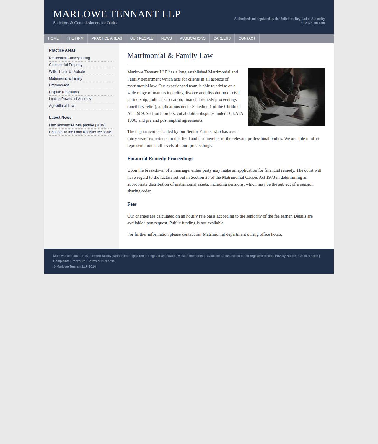 Marlowe Tennant Family Law homepage before, an old style site