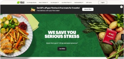 The top of the HelloFresh home page, where the offer is the first thing you see